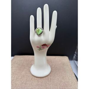 Sterling Silver Green Turquoise Statement Ring  Size 7 Southwestern Artisan